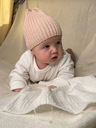 Б-296 Шапочка детская в стиле "Бини". полушерсть, пудра