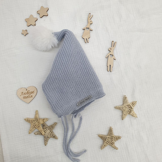 Б-300 Шапочка вязаная с помпоном "Гномик" серая