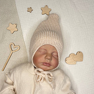 Б-301 Вязаная шапочка на завязках. Бежевая