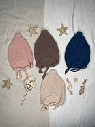 Б-301 Вязаная шапочка на завязках. Бежевая