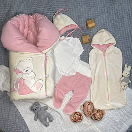 Арт. 462 Комплект на выписку «Мишка-Малышка» розовый, летний