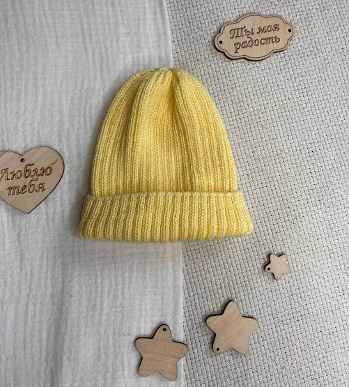 Б-299 Шапочка детская в стиле "Бини". вязаная. полушерсть, желтая