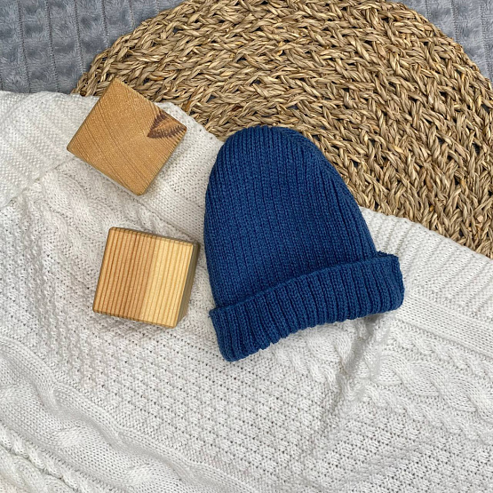 Б-299 Шапочка детская в стиле "Бини". вязаная. полушерсть, джинс